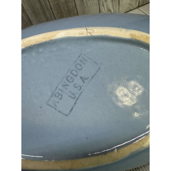 Vintage Abingdon Art Pottery Console Bowl Centerpiece USA Blue 12'' Long - Picture 5 of 9